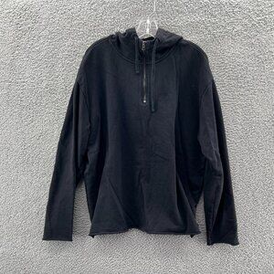 Hugo Boss 1/4 Zip Hooded Sweatshirt Hoodie Mens XL Raw Hem Black *